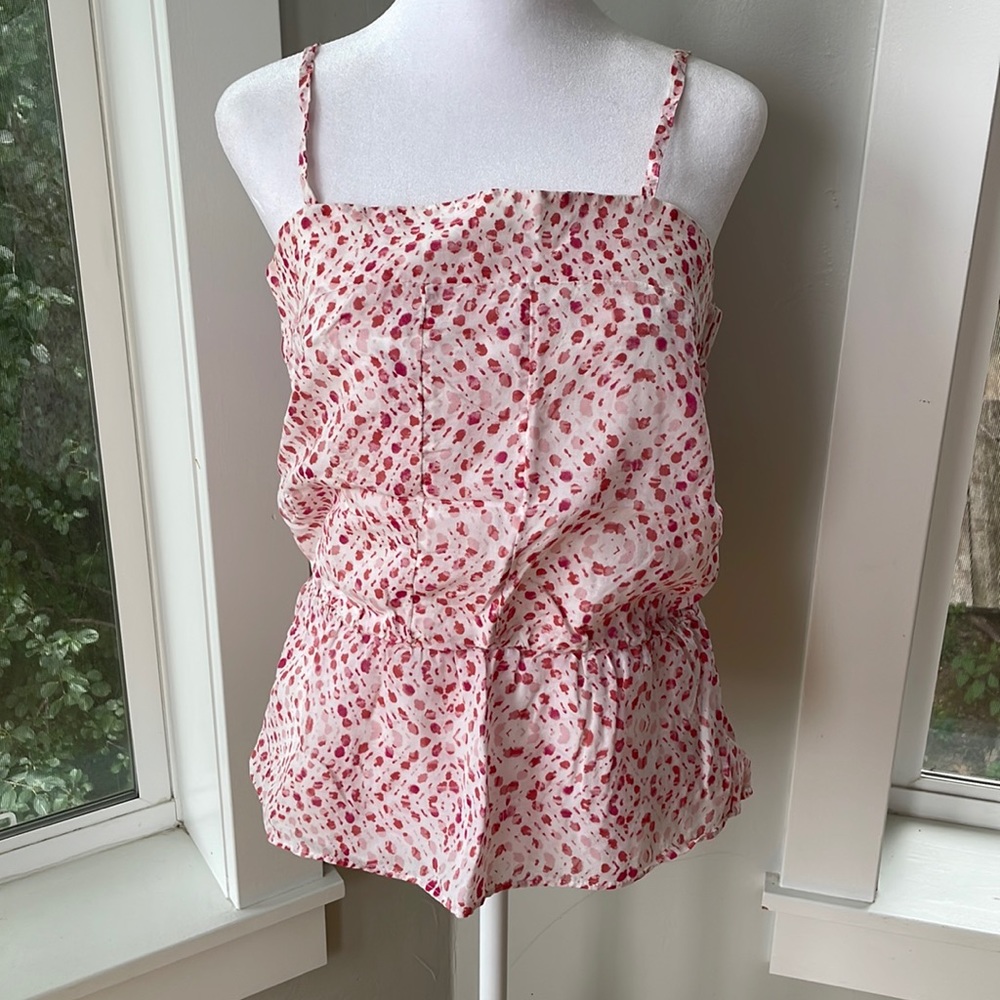 Banana Republic Red Pink Printed Seamed Peplum Tank Sz Small